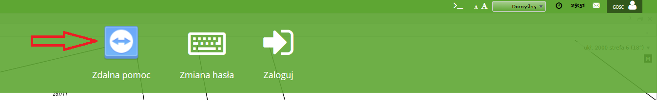 Widok zielonego paska z białymi opcjami ustawień konta z możliwością zmiany hasła poprzez kliknięcie ikony białej klawiatury